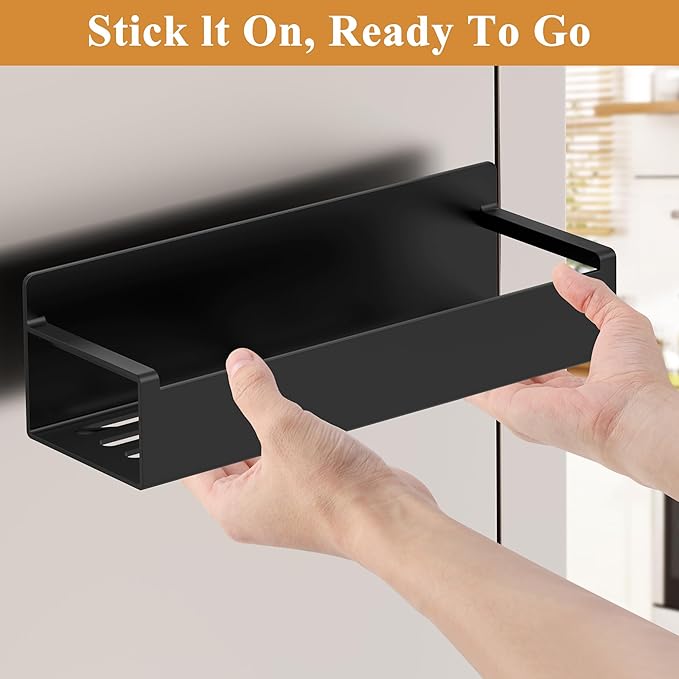 HuggieGems 6 Pack Magnetic Spice Rack Organizer for Refrigerator and Oven, Matt Black Fridge Organizers and Storage for Kitchen