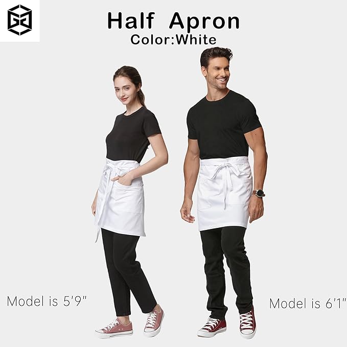 Unisex Waist Apron Half Bistro Apron Server Aprons with Pockets Waterproof 4251BY