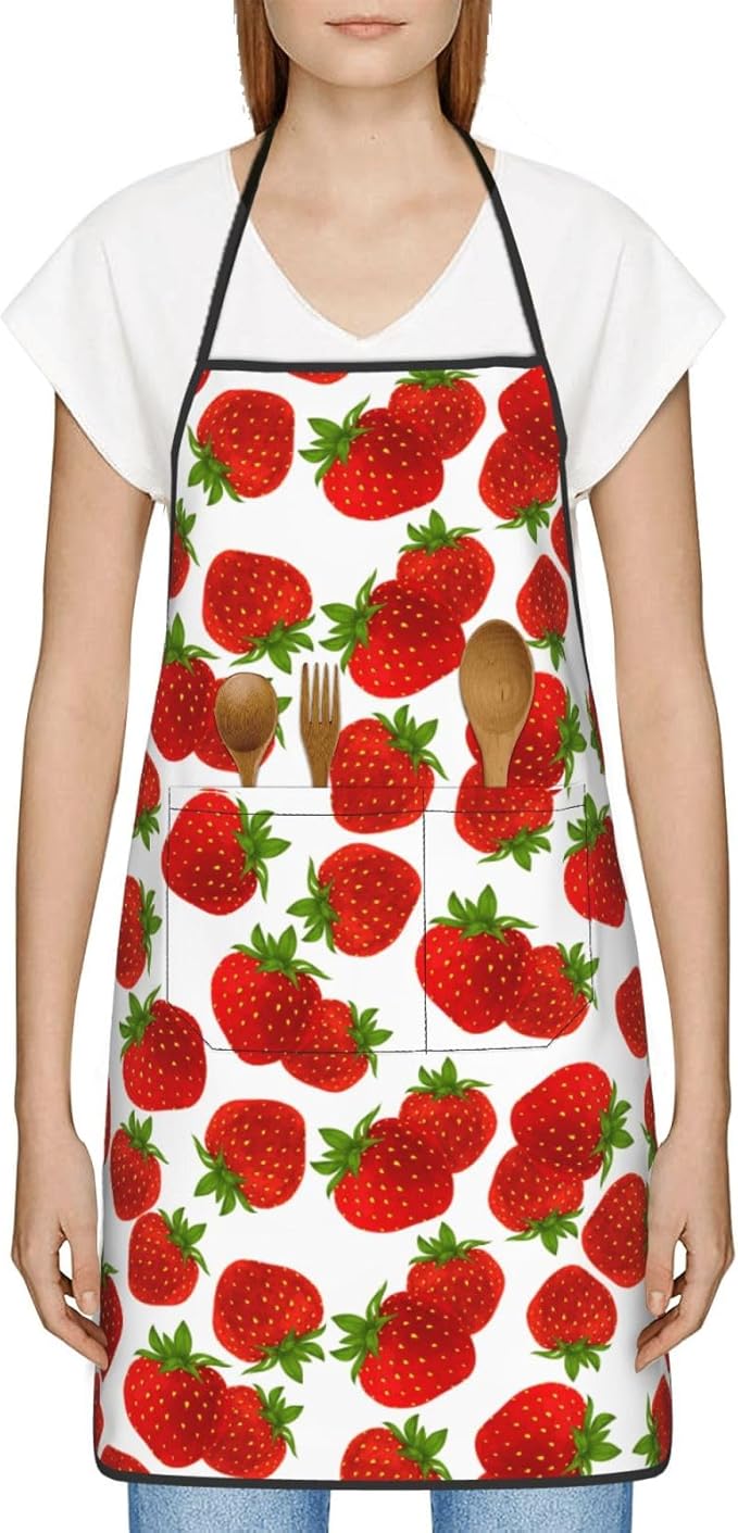 Cute Strawberry Oven Mitts Strawberries Pot Holders Cooking Apron Set of 5 Silicone Strawberry Kitchen Glove Apron Non-Slip Heat Resistant for Chef Baking Cooking Grilling BBQ