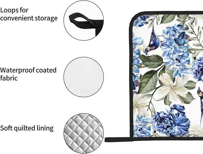 Blue Hydrangea Flowers Bird Pot Holder Set of 2,Heat Resistant Potholders Oven Hot Pads for Kitchen Cooking Baking BBQ