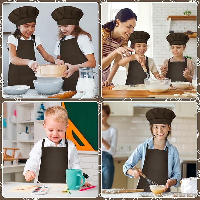 Kids Apron and Chef Hat Set Children Apron Adjustable with 2 Pockets Children Chef Painting for Cooking Baking