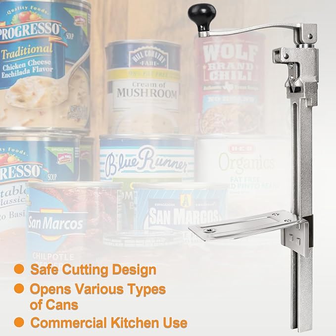 Heavy Duty Commercial Can Opener, Manual Tabletop Can Opener with Blades and Plated Steel Base, Industrial Cans Opener Fits Big 10 Cans Up to 17" Tall for Restaurants/Hotels/Bars(Silver)