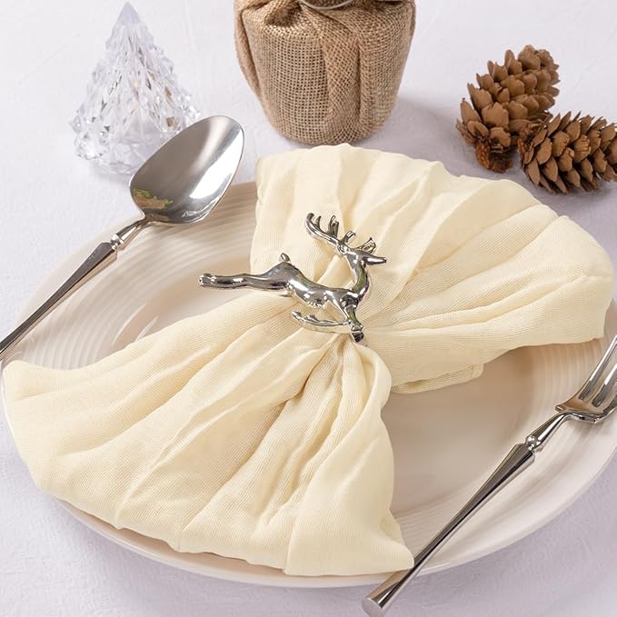 MLMC 60 Pack Beige Cheesecloth Napkins Bulk Reusable Washable Cloth Napkins 21"x21" Cream Boho Dinner Table Napkins in Bulk for Bridal Shower Baby Shower Events Decor