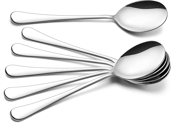 HaWare Serving Spoons X 6, 9.8 inches Large Size Stainless Steel Spoon Service for Home, Elegant Design for Kitchen/Buffet/Party, Mirror Polished and Dishwasher Safe(6 Pack)
