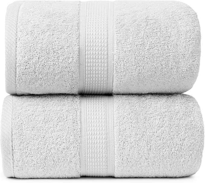 Ariv Premium Jumbo Bath Towels Pack of 2, Beach Towel, Extra-Large Bath Sheets, 100% Cotton, Super Soft, Highly Absorbent, Quick Dry, Durable, Great Value & Quality, Bathroom - White