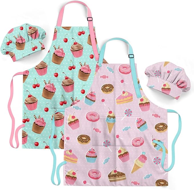 SANDJEST Kids Apron with Chefs Hat Set, Kitchen Apron Gifts