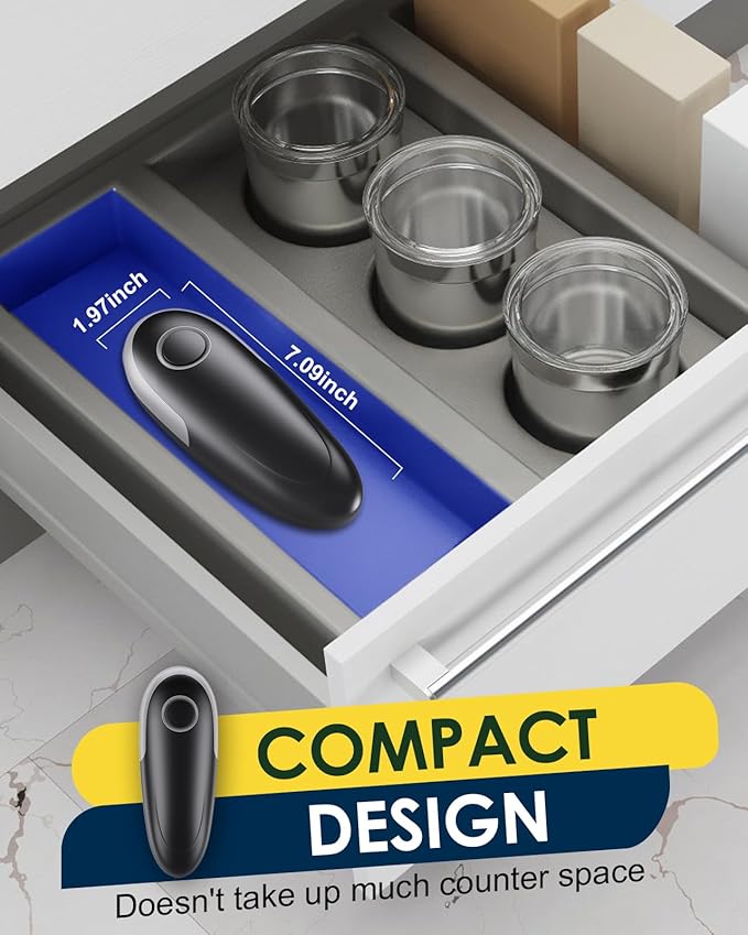 Electric Can Opener, One-Touch Automatic Can Opening with Smooth Edges, Food Safety Handheld Battery-Operated Can Opener for Kitchen and Seniors, Arthritis, Hands Free, Lid Remover, Kitchen Gadgets