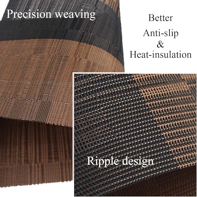 PIGCHCY Vinyl Placemats Set of 12 Washable Durable Kitchen Table Mats Easy to Clean Plastic Placemats for Dining Table (Brown)