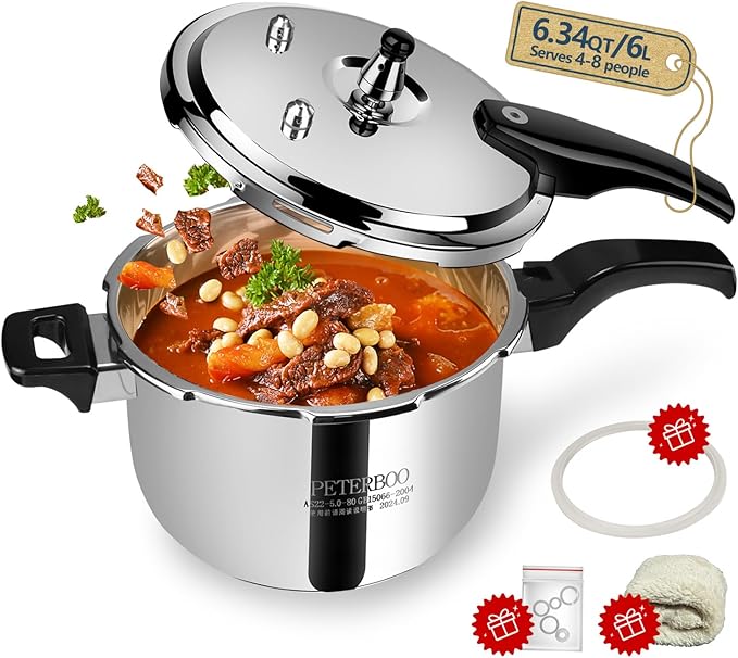 Premium 6.34 Quart Stainless Steel Pressure Cooker, Quality Crafted Kitchen Cookware, Professional Performance, Durable Design for Daily Family Cooking