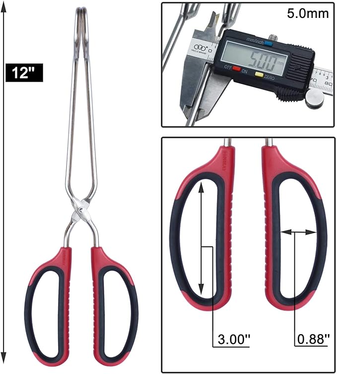 HINMAY Stainless Steel Scissor Tongs with Comfort-Grip Handle 12-Inch