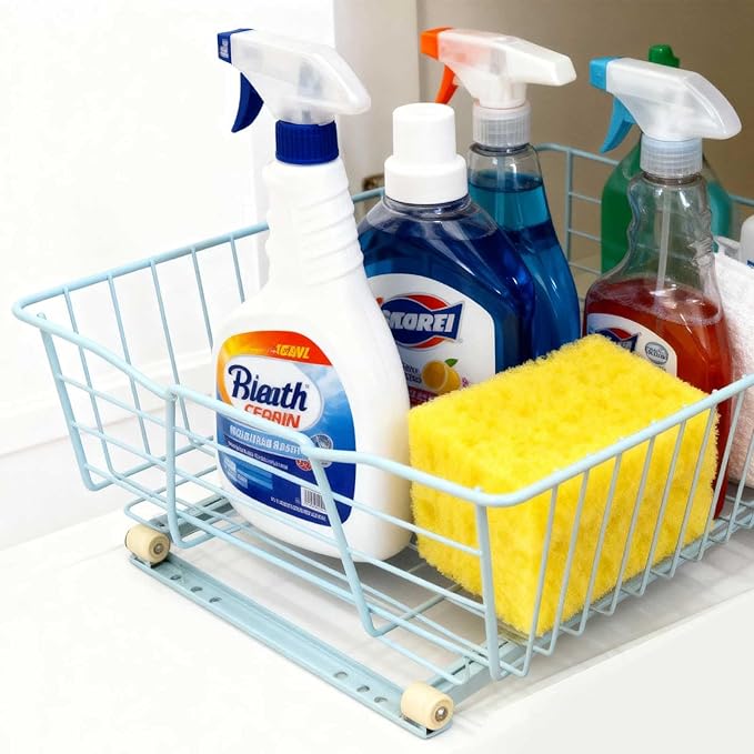 1 Tier Pull Out Pot and Pan Organizer,(14" W x 21" D) Pull Out Cabinet Organizer for Closet and Shower Items Organization, Individual Pull Out Cabinet Organizer (14" W x 21" D (1 Tier))