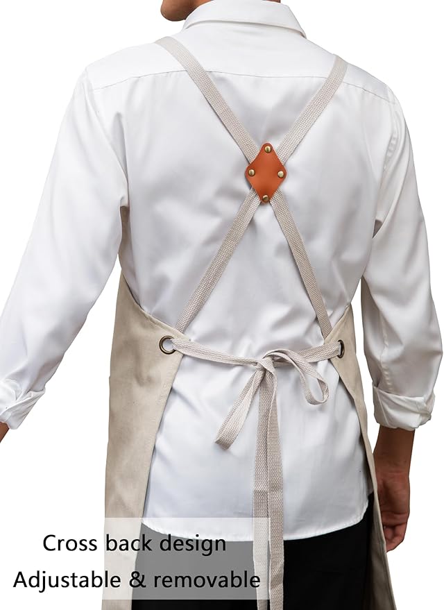 KITCHIEF Woodwork Aprons for Men,Tool Apron with loop and Pockets,Cross Back Heavy Duty Workshop Apron for Carpenter,Garden