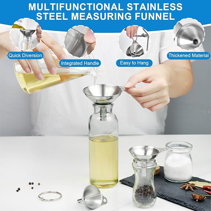 Measuring Cups and Spoons Set 21 Piece, 11 Stainless Steel Nesting Measuring Spoons and Cups with 3 Plastic Measuring Cup, 3 Funnel, 3 Brush, 1 Ruler, Measuring Cup Set for Kitchen Baking Liquid Dry