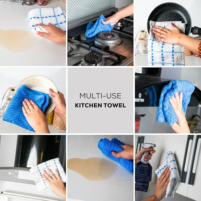 GOLD TEXTILES Kitchen Towels 6 Pack Premium 100% Cotton Dish Towels for Kitchen (15 x 25 Inches) Super Soft & Absorbent Kitchen Hand Towels for Drying Dishes, Cleaning - Reusable and Washable (Blue)