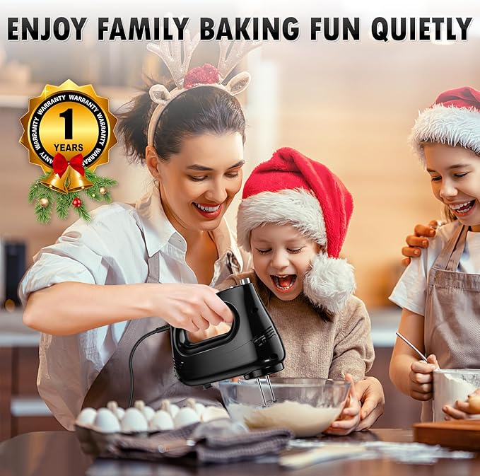 GUALIU Electric Hand Mixer with Stainless Steel Whisk, Dough Hook Attachment and Storage Bag, Handheld Mixer for Baking Cakes, Eggs, Cream Food Mixers. Turbo Boost /5 Speed Kitchen Blender