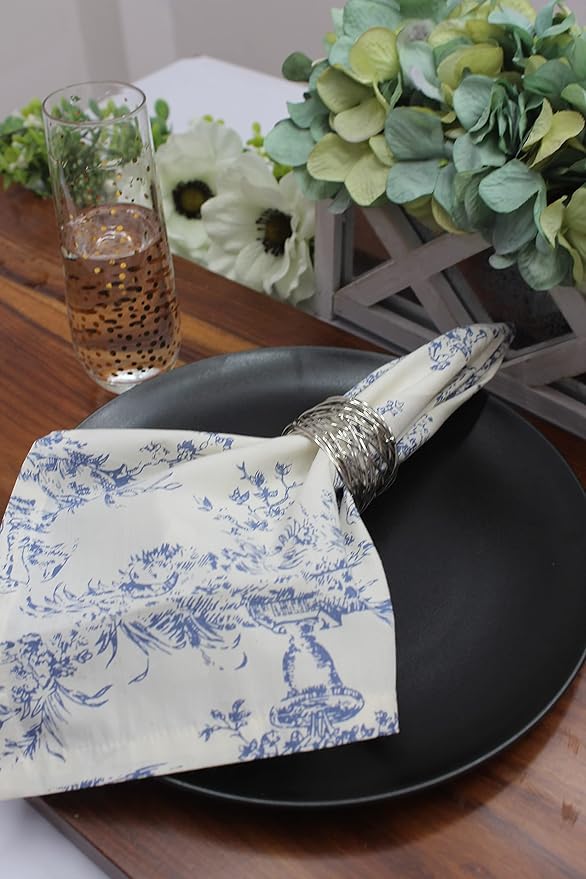 COTTON CRAFT Cloth Napkins - Set of 12-100% Cotton Reusable Country French Toile Dinner Napkin - Everyday Spring Summer Fall Christmas Holiday Party Gift - Soft Absorbent Serviette -18x18 - Blue