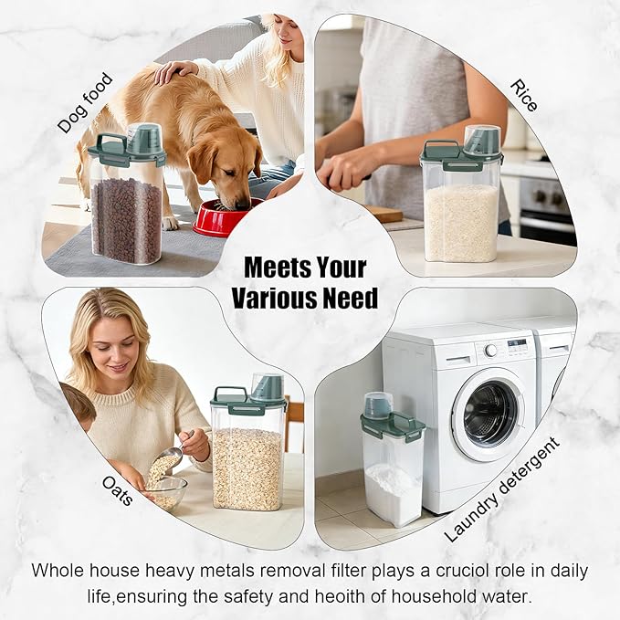 LEAWALK 3-5Lbs Airtight Small Cat Dog Pet Food Storage Containers BPA Free, with Large Pour Spout/1 Measuring Cup/ 4 Safety Locks and Double-layer Silicone Strip (Dark Green2Pack)