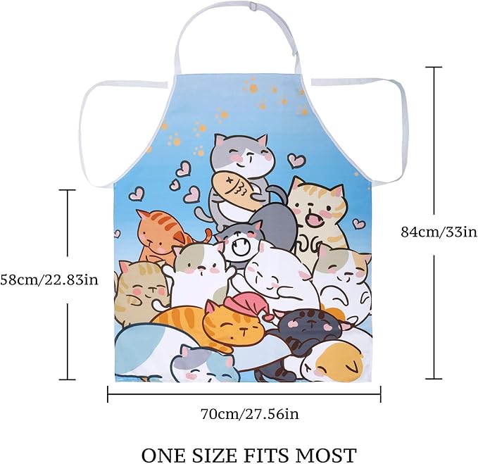 RosieLily Cat Apron for Women Cute Apron Anime Apron Funny Apron Kitchen Apron for Cooking Baking Gardening Grilling BBQ Kawaii Apron for Teens Blue Apron Cat Lover Gifts for Women