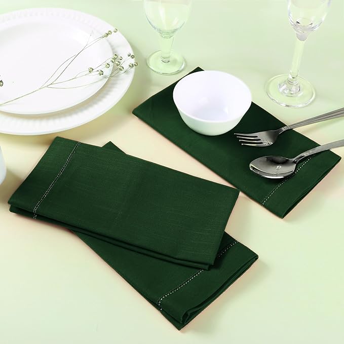 FINGERCRAFT Cloth Napkins, Hemstitch Napkins Cloth, 20x20 Inch Generous Golden Zari Picot Hem, Mitered Corner, Premium Quality Perfect for Parties Dinners Weddings Set of 12 Christmas Color Eden Green