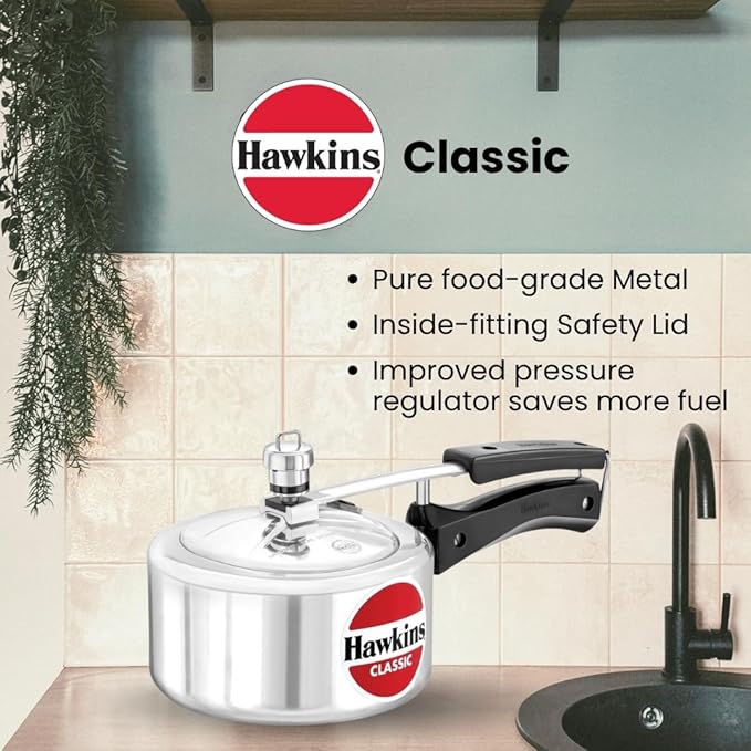 Hawkins Aluminium 1.5 Litre Classic Pressure Cooker,Best Inner Lid Cooker,Small Cooker,Silver(Cl15)