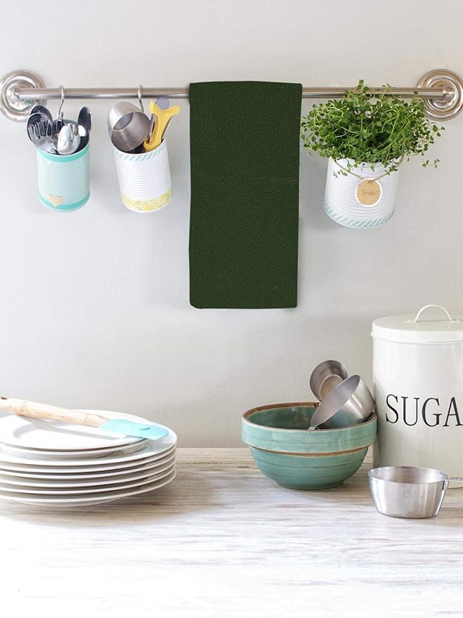 Urban Villa Kitchen Towels 100% Cotton Dish Towels for Kitchen(Set of 6)20”x30” Dish Cloths Highly Absorbent Kitchen Linen Set with Hanging Loop Perfect for Drying Dishes Cleaning Hand Towels – Green