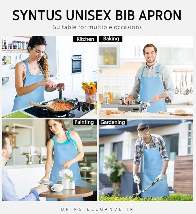 Syntus Apron for Men Women, Adjustable Cooking Kitchen Chef Aprons with 2 Pockets, Cotton/Polycotton/Polyester