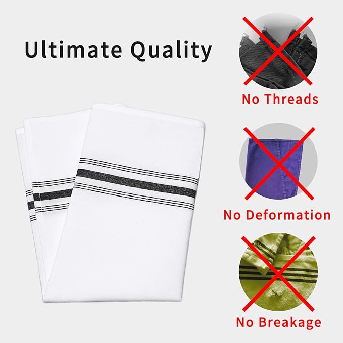 Bistro Restaurant Stripe Cloth Napkins Set of 12 Pack, Commercial Quality 18 x 22 Inches, MJS Linen Dinner Napkins Cloth Washable, Solution Dyed, Never Fade, Soil Release, Black Stripes