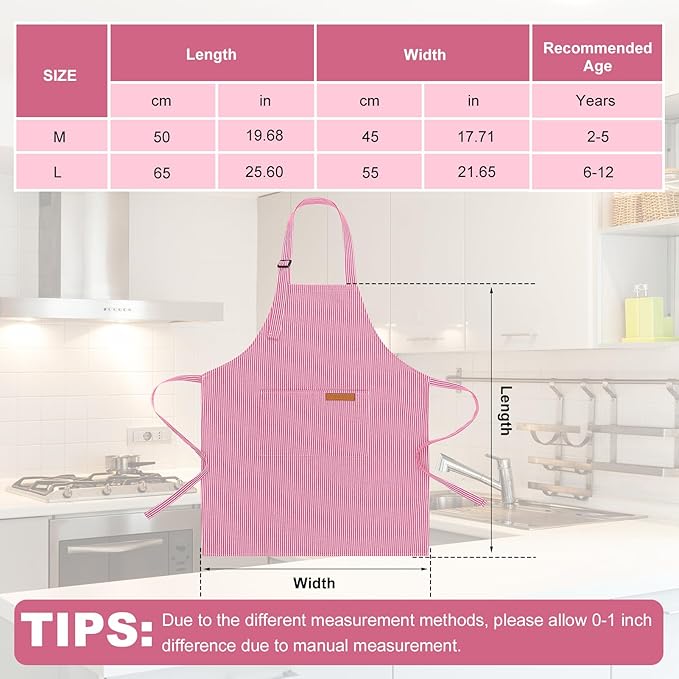 2 Pack Stripes Kids Apron, Kids Cooking Aprons with 2 Pockets, Cute Aprons for Cooking for Boys and Girls