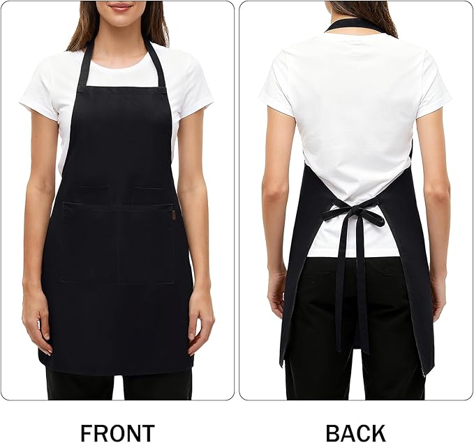 BOHARERS Chef Apron - Heavy 9.17oz Canvas Work Apron with 4 Pockets for Unisex, Ideal for Cooking,Gardening, Hairstylist (1, Black)