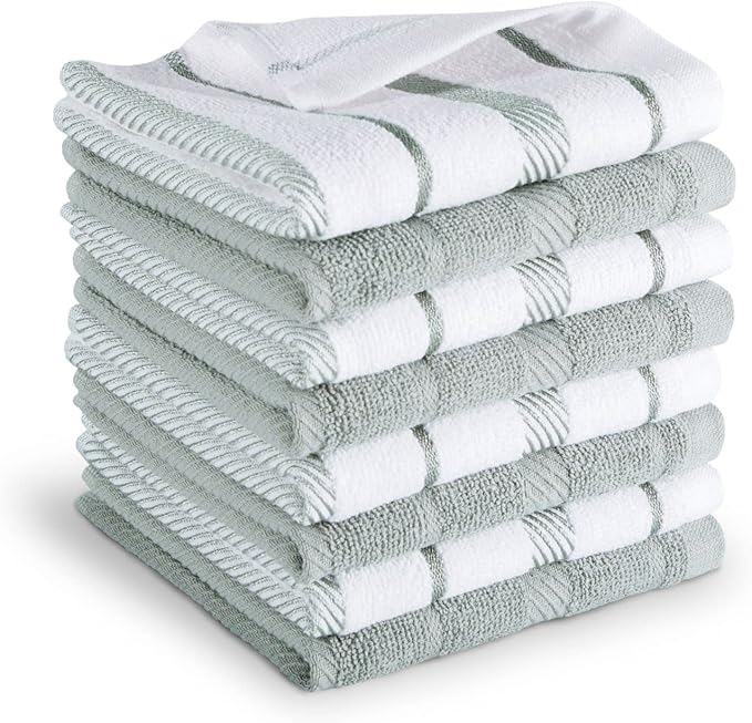 KitchenAid Albany Dishcloth 8 Pack Set, Matte Grey/White, 12"x12"