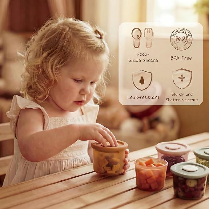 Moonkie Silicone Baby Food Containers | 8oz/4 oz Baby Food Storage Jars with Airtight Lids and A Snack Cup Lid | Freezer,Microwave and Dishwasher Safe, Reusable Baby Food Jars for Infant & Toddler