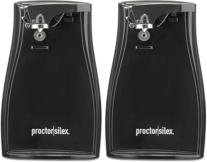 Proctor Silex Power Electric Automatic Can Opener for Kitchen with Knife Sharpener, Twist-off Easy-Clean Lever, Cord Storage, Black (75217PS) (Pack of 2)