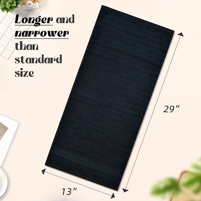 Jacquotha 4-Pack Bathroom Hand Towels (Black) Ribbed – Guest Room & Spa Premium Cotton Face Towels 13” x 29”, Soft and Quick Drying 470 GSM