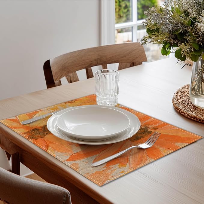 HOMETITUTE Linen Placemats Set of 4 12x18 inch Spring Table Mats for Dining Table Sunflower Farmhouse Decorations Kitchen Decor Desk Mat for Outdoor Home Party Kitchen Seasonal Dining Decor