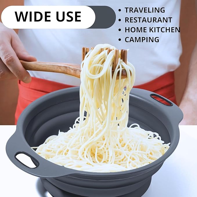 Black Silicone Collapsible Colanders - Kitchen Plastic Foldable Strainers for Pasta Small Camping Colander Bowl for Food