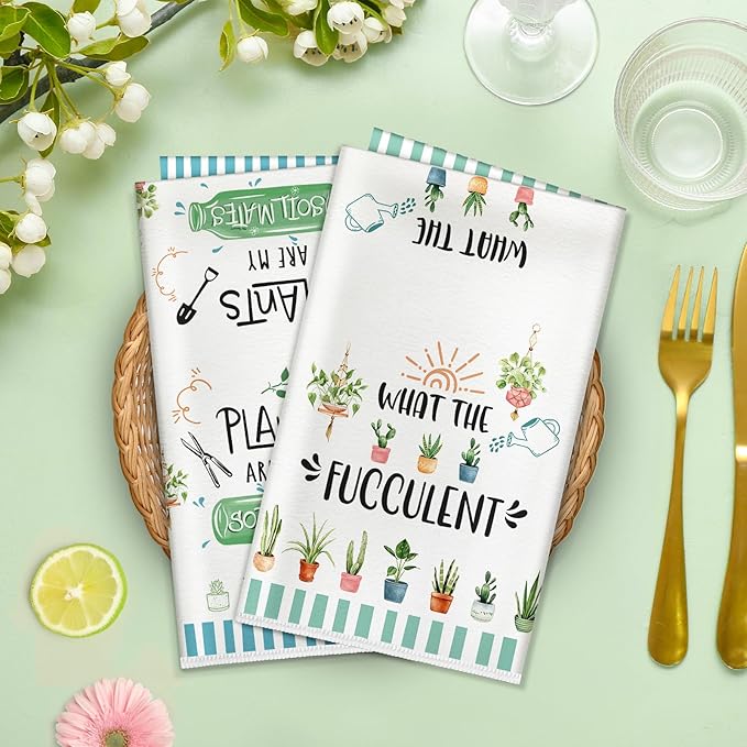 Funny Microfiber Kitchen Towels, Gifts for Plant Lovers, Soft Absorbent Hand Towel 15.7 × 23.6 Inch, Thick Dish Cloth for Party Anniversary Holiday Decoration, Housewarming Gifts for Mom