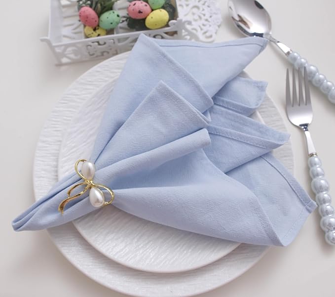 Cotton Spring Easter Cloth Napkins Set of 12, 16’’x16’’, Dinner Cloth Napkins Washable Bulk with Hemmed Edges, for Hotel Restaurant, Wedding Birthday Party (Light Blue)