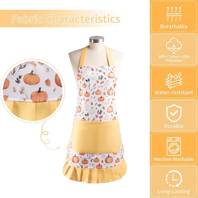 Vintage Floral Apron for Women with Functional Pockets Adjustable Neck Strap for Cooking Baking Mother's Gift