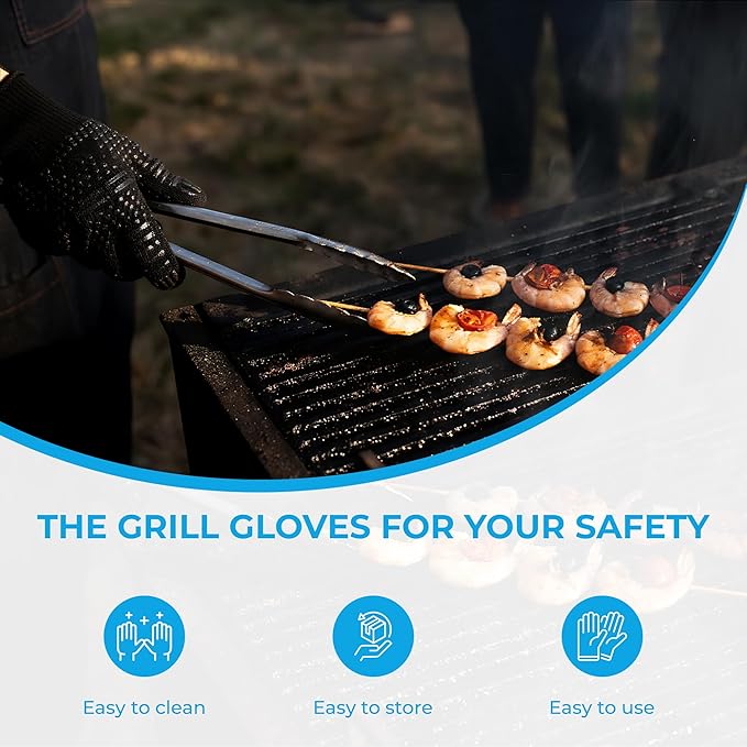 Heat-Resistant Oven & BBQ Gloves – Non-Slip Silicone Dotted Gloves - One Size Fits Most – Ideal for Oven, Grill, Baking & Cooking - Black