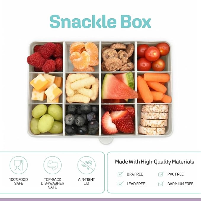melii Snackle Box – 12-Compartment Divided Snack Container, BPA-Free Food Storage, Removable Dividers, Perfect for Kids Snacks, Arts & Crafts, Beads, and Kitchen Organization (White)