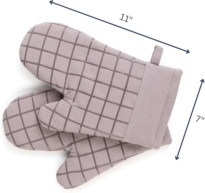 Oven Mitts and Pot Holders Set for Kitchen | 4 Pc Set| Heat Resistant Up to 500°F | Non-Slip Silicone Strips | Grey Kitchen Accessories | Includes 2 Hot Pads & 2 Cooking Mitts