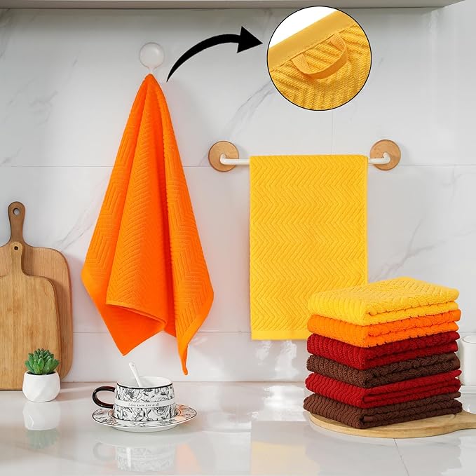 100% Cotton Kitchen Dish Towels Set, 16" x 25" Super Absorbent and Soft Kitchen Towels, Pack of 8 Dish Cloths for Drying Dishes (400 GSM)