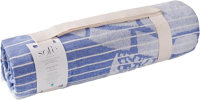 SOFE H&L | LINVIA Foutah Quick Dry Beach Towel Pack of 1 (35” x 70”) CARETTA - Blue | Lightweight, Premium, Fade Resistant, Durable | Travel Towel, Turkish Beach Towel with Shoulder Strap