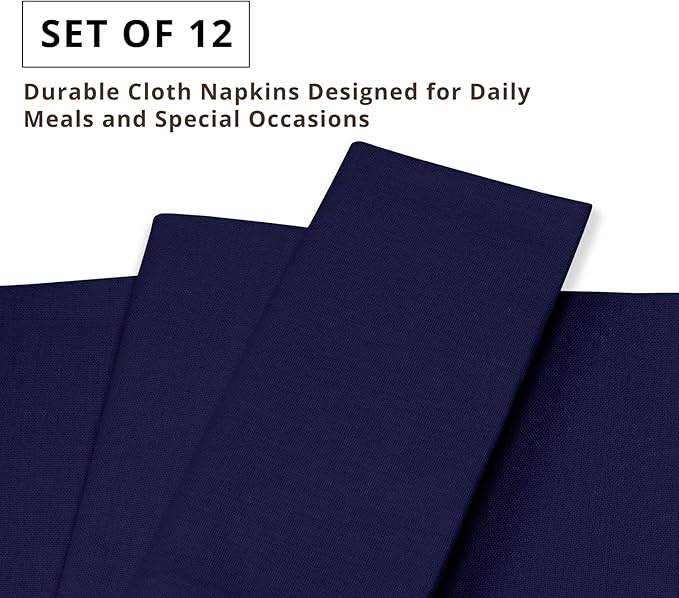 PurpleEssences Set of 12 Cloth Dinner Napkins 100% Cotton 18x18 Inch - Soft Durable Washable - Ideal for Farmhouse Party Spring Easter Summer - Perfect Everyday Use Table Linen - Navy Blue