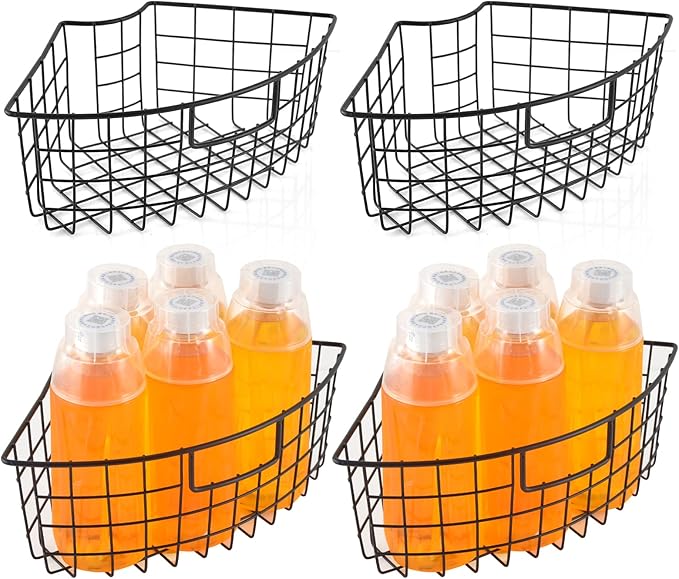 2 Pack Lazy Susan Basket Lazy Susan Organizer Bins for 18"/20" Diameter Turntable 1/4 Wedge Corner Cabinet Organizer Metal Lazy Susan Kitchen Organization with Handle for Cabinet Fridge 9x6.2x4 Inch