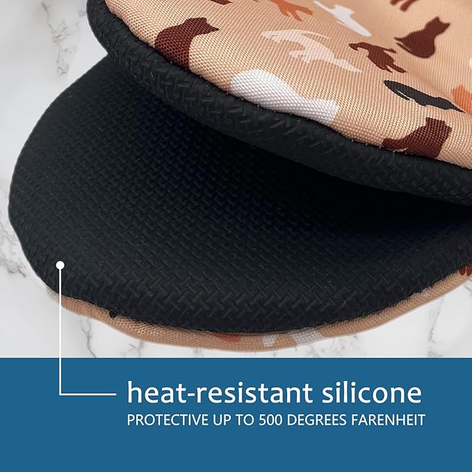 Cute Cat Mini Silicone Oven Mitts 2-Pack Set, Heat Slip Resistant Kitchen Gloves, Soft Short Oven Mittens for Safe Cooking Baking Grilling