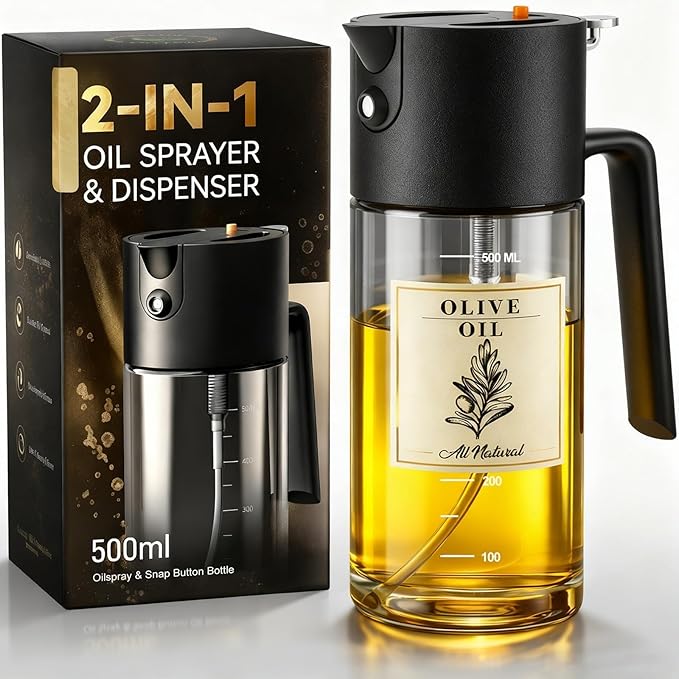 Costop Professional 500ml Glass Oil Sprayer - 3-in-1 Kitchen Tool: Fine Mist, Stream & Pour | Leak-Proof Design for Air Fryer, BBQ & Cooking | BPA-Free