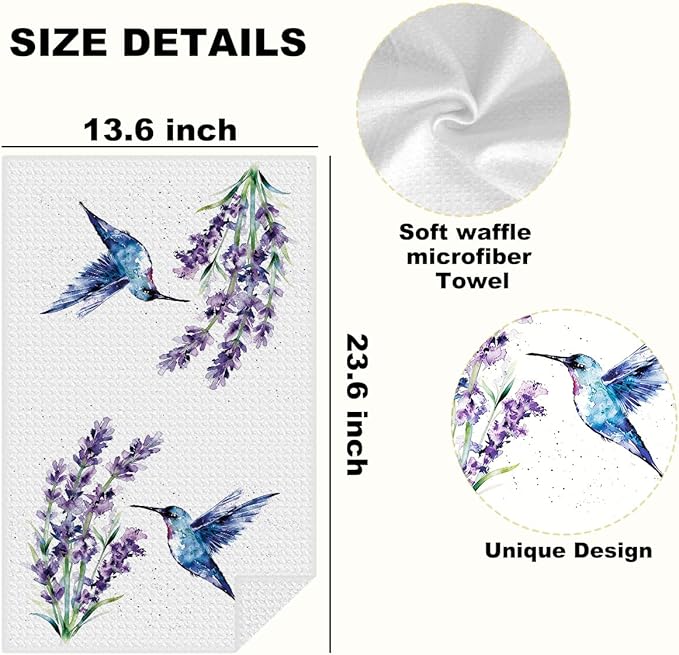 Lovdazzles 2 Pcs Floral Hummingbird Decorative Kitchen Tea Towels, Absorbent Microfiber Dish Hand Towels,Hummingbird Gifts for Women Spring Housewarming Bathroom Kitchen Holiday