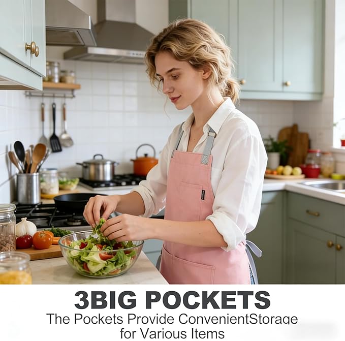 Womens Apron With Pockets Adjustable Shoulder Strap,Apron For Men 38.5" Extra-Long Straps Fit More Body Types,Chef Apron For Kitchen Garden Barbecue Woodworking. (Pink)