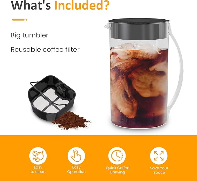 SUNVIVI Iced Tea Maker with 2.5-Quart Pitcher, Iced Coffee Brewing Maker for Ground Coffee, Tea Bags, Loose Leaf Tea, 7 Cups Coffee Machine for Home, Strength Control for Flavor, Black